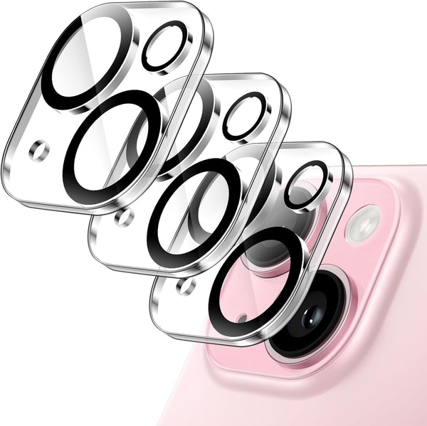 JETech 9H Tempered Glass Camera Lens Protector for iPhone 15 (6.1") & 15 Plus (6.7") - Anti-Scratch, HD Clear, 3-Pack