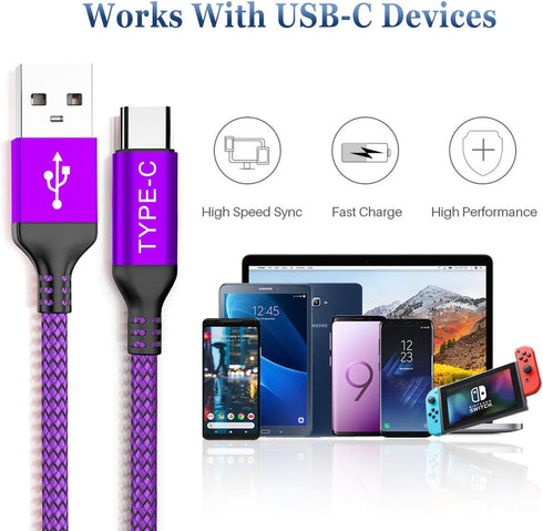 Elebase USB Type C Charger Cable 3-Pack (1.5/3.3/6.6FT) for iPhone 15 Pro Max, iPad Air, Kindle Fire, Samsung Galaxy.