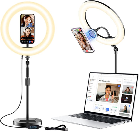 Wowcati Desk Ring Light with Magnetic Phone Holder, 10'' Video Conference Podcast Lighting
