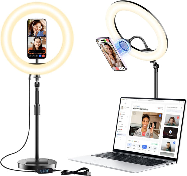 Wowcati Desk Ring Light with Magnetic Phone Holder, 10'' Video Conference Podcast Lighting