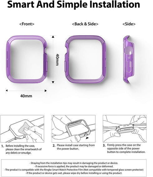 Ringke Slim Anti-Yellowing Material Case for Apple Watch Series 6, 5, 4, SE (2020), SE (2022) 40mm - Clear & Purple