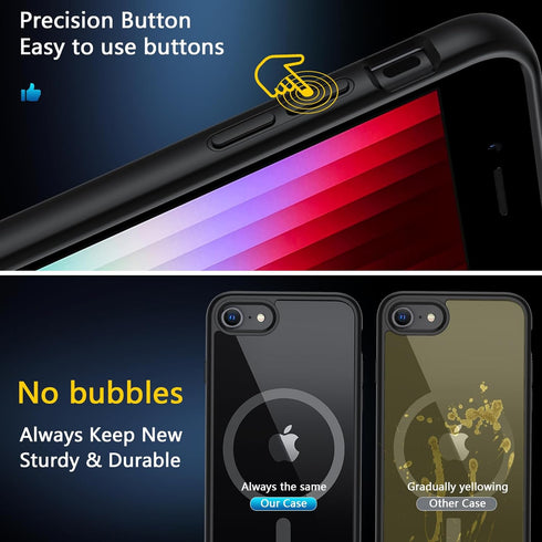 BESINPO Military Drop Shockproof Magnetic Case for iPhone SE 2022/2020/8/7, Black, with Tempered Glass Protector,