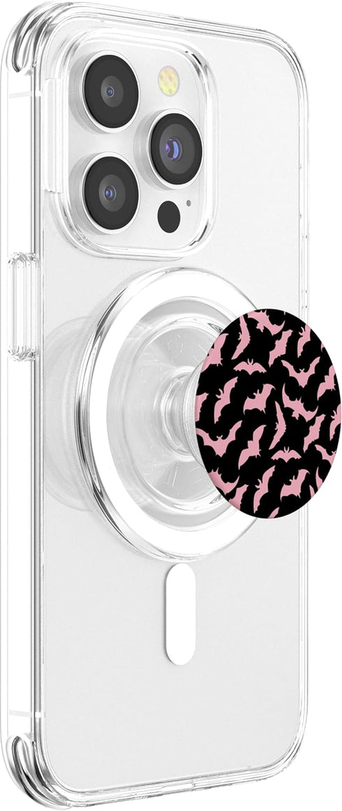 Retro Spooky Creepy Witch Bats PopSockets PopGrip for MagSafe, Gothic Goth Black Pink