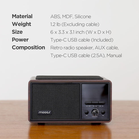 mooas Retro Bluetooth Radio Speaker - Vintage Charging Desk Clock, Portable FM Radio with Hands-Free Calling