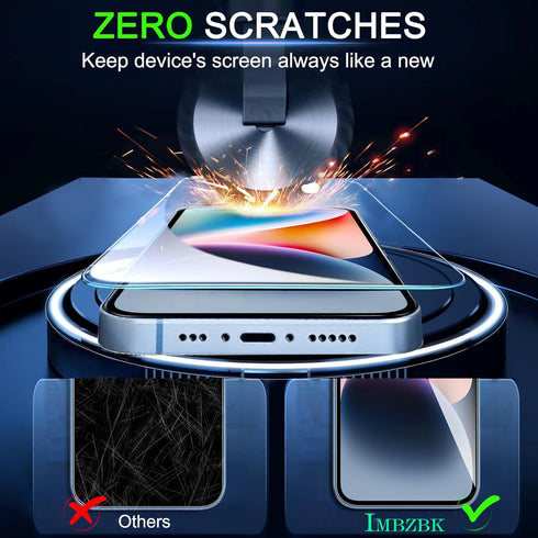 IMBZBK iPhone 14 Screen Protector 3 Pack - Tempered Glass, 9H Anti-Scratch, Case Friendly, with Camera Lens Protectors.