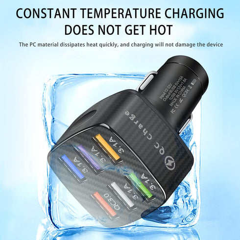 Car Charger Adapter, 6 Ports USB QC3.0 Fast Phone Charger with LED Light Display for All Vehicles