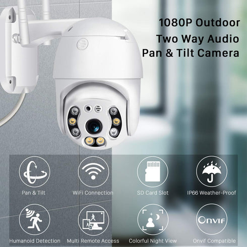 Pan Tilt Outdoor Security Camera, 1080P Home WiFi IP Camera, Dome Surveillance Cam with Two Way Audio, Night Vision