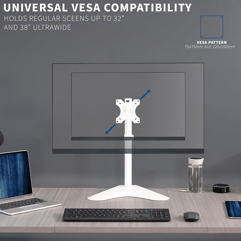 VIVO Single Monitor Desk Stand, Holds Screens up to 32 inch Regular and 38 inch Ultrawide, Adjustable Height, White,