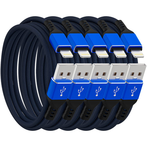 iPhone Charger Cable, Apple MFi Certified 5 Pack 6 FT Blue Long Lightning Fast Charging High Speed Data Sync USB Cable