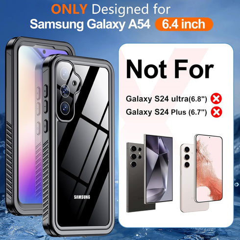 Hualele Galaxy A54 5G Case Waterproof, Built-in Lens & Screen Protector, Rugged Heavy Duty IP68 Underwater