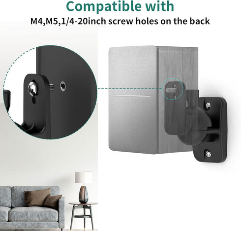 HomeMount Speaker Wall Mount Brackets, Surround Speaker Wall Mounts Kit, 2 Pack, Hold up to 8 lbs, Black