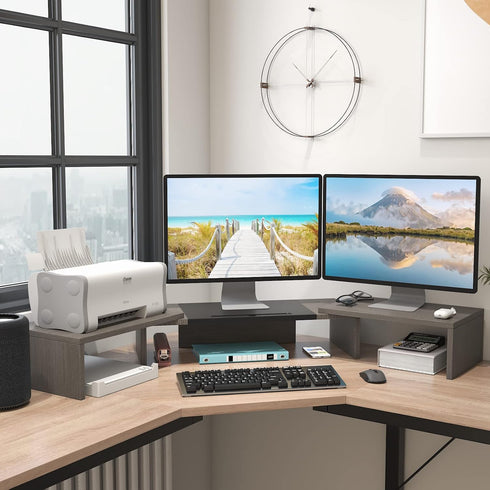 WESTREE Triple Dual Monitor Stand Riser, 56" Extra Long Adjustable Monitor Stand, 3 Shelf Desktop Organizer for Computer