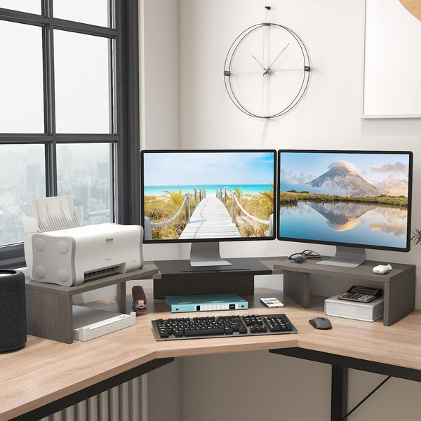 WESTREE Triple Dual Monitor Stand Riser, 56" Extra Long Adjustable Monitor Stand, 3 Shelf Desktop Organizer for Computer