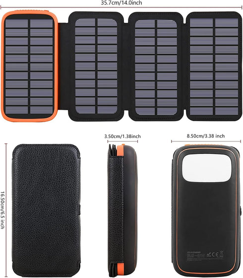 CONXWAN Solar Charger Power Bank, 27000mAh USB C Solar Phone Charger with 3 USB Outputs