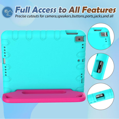 LTROP Kids Case for iPad 9th/8th/7th Generation - Turquoise and Rose Handle Stand Case for 10.2 iPad