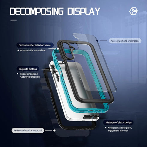 Samsung Galaxy A15 5G Phone Case, Waterproof IP68 Certified Dustproof Shockproof with Built-in Screen Protector, Blue