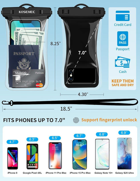 Universal Waterproof Phone Case with Lanyard, 2 Pack Floating Pouch, 2024 Phone Water Protector for Beach and Travel