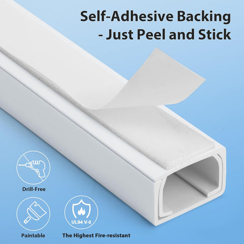 ZhiYo 68in Cord Hider Wall for One Cord, Easy Install Cable Cover, White Cable Raceway for Cord Management