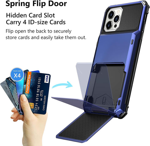 Vofolen Case for iPhone 13 Pro Max Case Wallet 4-Card Holder ID Slot Flip Door Hidden Pocket Anti-Scratch Dual Layer Hybrid TPU Bumper Protective Hard Shell Back Cover for iPhone 13 Pro Max Navy