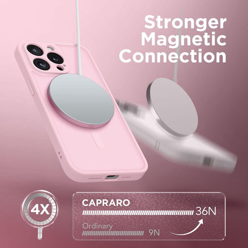CAPRARO Pastel Pink Magnetic Case for iPhone 14 Pro, Shockproof Slim Thin Cover with Full Camera Protection