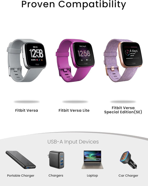 Charger for Fitbit Versa 1/ Versa Lite/Versa SE Replacement Charging Dock Cable for Versa, Versa SE, Versa Lite Smart Watch (3.3ft/1m)