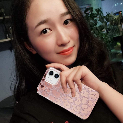 J.west Case for iPhone 12/12 Pro 6.1-inch, Luxury Bling Glitter Leopard Print Design, Soft Metallic TPU Cover for Women