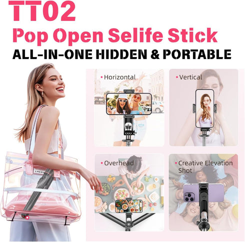 FORGERAY TT02 70 Inch Tall Phone Tripod, Auto Pop Open Selfie Stick Tripod with Magnetic Bluetooth Remote, Adjustable