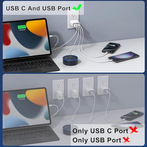 Dual USB C Charger 55W Block, CARZONJX 4 Port Type C Fast Charging Block, QC+PD Power Adapter Wall Charger for iPhone