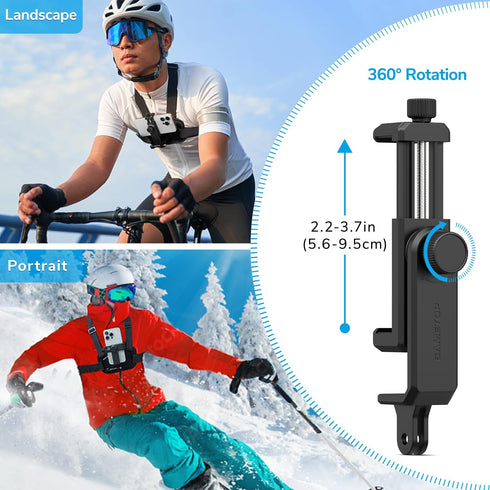 Sametop Phone Chest Mount Harness Holder, Mobile Phone Strap Clip Compatible with iPhone, Samsung, GoPro, and Most Cell