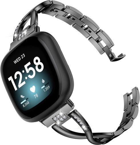 Wearlizer Metal Band Compatible with Fitbit Versa 4/3/Sense/Sense 2 - Dressy Stainless Steel Rhinestone Bracelet