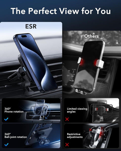 ESR Qi2 15W MagSafe Car Mount Charger, Air Vent/Dashboard Magnetic Wireless Charger for iPhone 15/14/13/12, Black