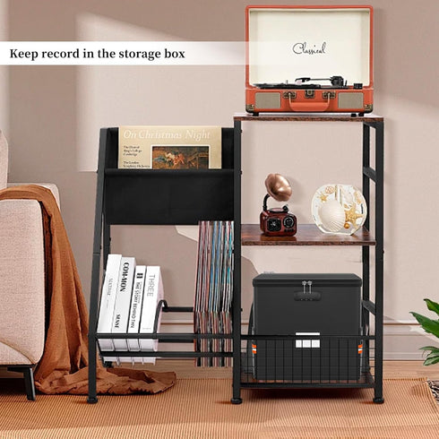Fireproof Vinyl Record Storage Box - Black Water Resistant Organizer Holds 55 Single Albums, Collapsible Carrying Case