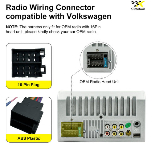 2003-2015, 16Pin Aftermarket Radio Wiring Adapter Compatible with Volkswagen Android Car Stereo Harness with SWC