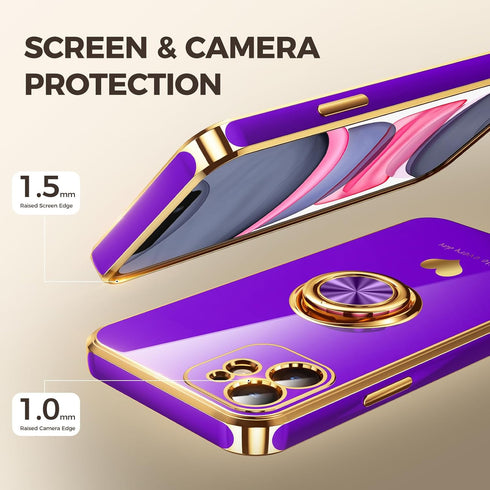 Nonional 11 2 Pack 360 11 Compatible for iPhone Case with Screen Protector, Rotatable Ring Holder [Luxury Hearts