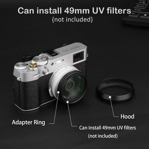 Haoge LH-X53B 3in1 Lens Hood with Adapter Ring and Cap Set for Fujifilm X100VI, X70, X100, X100S, X100T, X100F