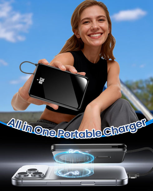 golioklsy 10000mAh 20W Pack 17/16/15/14 Portable Charger Power Bank, Phone Charger with Built-in Cable, PD Fast