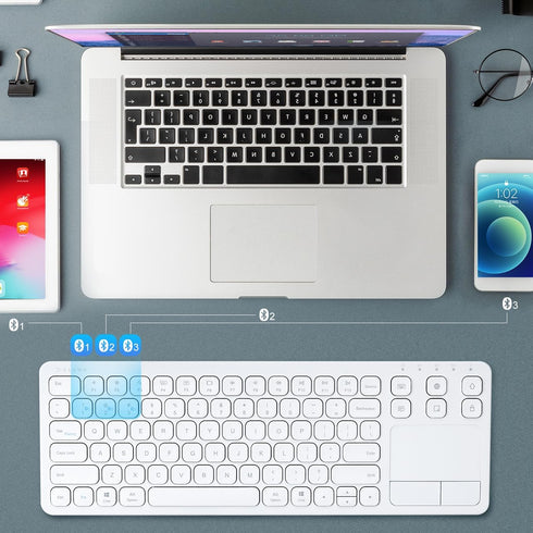 SANWA Multi Device Bluetooth Keyboard with Touchpad, Rechargeable Keypad for Laptop, Desktop, iPad/iPhone, Compatible