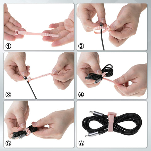 12 Pack Reusable Cable Zip Ties, 4.5 Inch Pink Elastic Silicone Cord Organizer Straps for Phone Charging, Cable