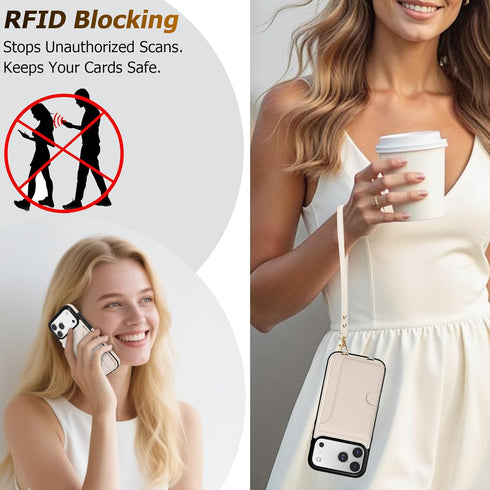 LOHASIC 17 4 1 for iPhone Pro Wallet Case with Strap, Detachable Crossbody Lanyard & Wrist Strap, RFID Blocking Card