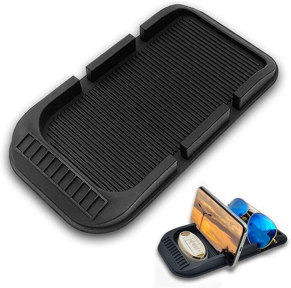 Car Dashboard Cell Phone Holder, Anti-Slip Pad with Double-Groove, Silicone Tray for Phone GPS Keychains Sunglasses Mat