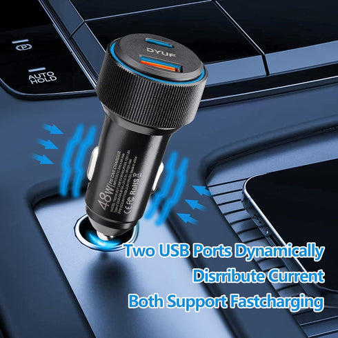 USB C Car Charger 48W, Fast Car Charger Adapter with 60W Type C Fast Charging Cable, Dual USB Port PD30W & QC3.0 18W