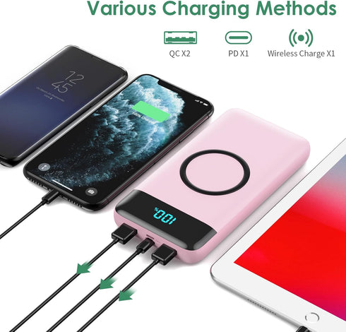 Wireless Portable Charger 30,800mAh, 15W Wireless Charging, 25W PD QC4.0 Fast Charging Smart LED Display Power Bank