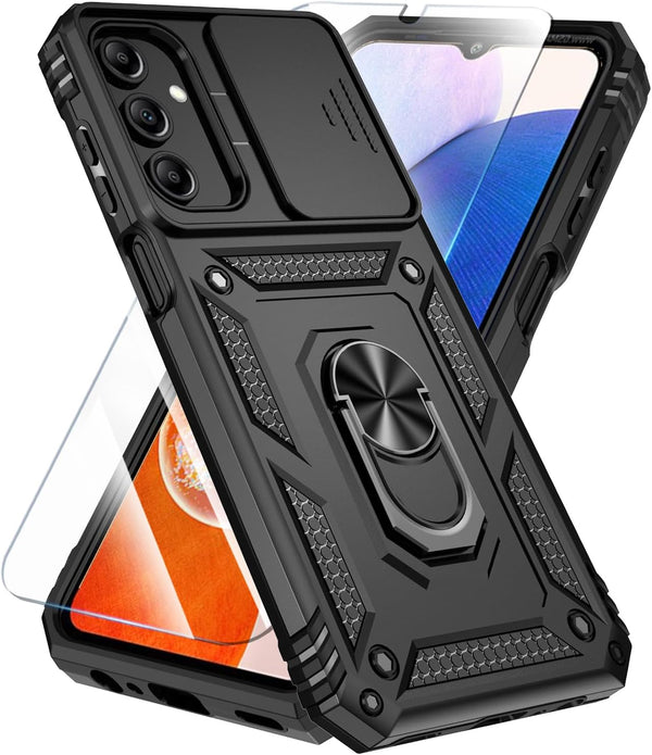 Samsung Galaxy A15 5G Case - Military-Grade, HD Screen Protector, Slide Camera Cover & Kickstand (Black) by SunStory.