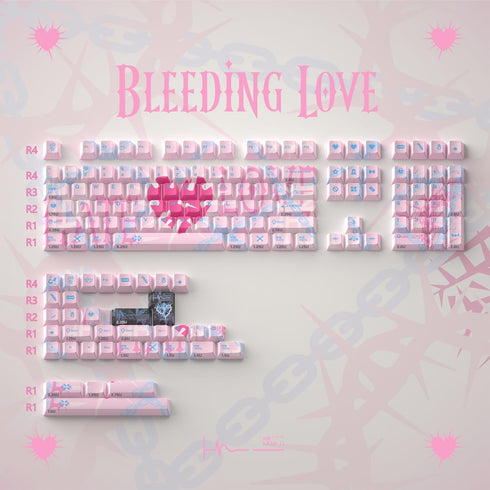 Hyekit PBT Keycaps, 144 Keys Cherry Profile Custom Keycaps, Bleeding Love Theme for Mechanical Keyboard