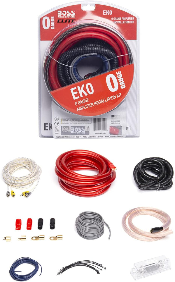 BOSS Audio Systems EK0 0 Gauge Amp Installation Wiring Kit for Car Amplifier, Subwoofers, and Speakers