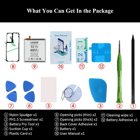Samsung Galaxy S21 Ultra Battery Replacement Kit, SM-G998U/U1/N/B/W, with Repair Tools Kit and User Manual