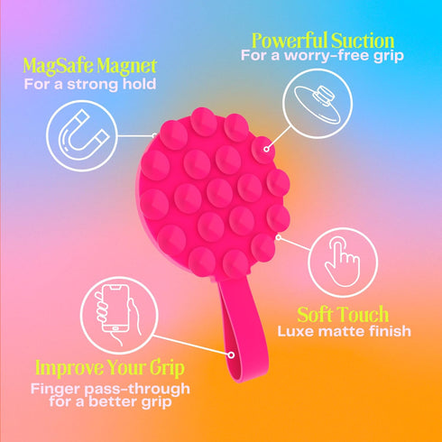 FELONY CASE 17, 16, 15, 14, 13, 12 - Neon Pink Magnetic Suction Cup Phone Mount and Grip Strong Silicone Holder