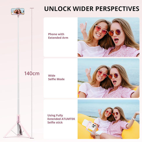 ATUMTEK 55" Selfie Stick Tripod, Extendable Aluminum Phone Tripod with Rechargeable Bluetooth Remote for 4.7-7 inch