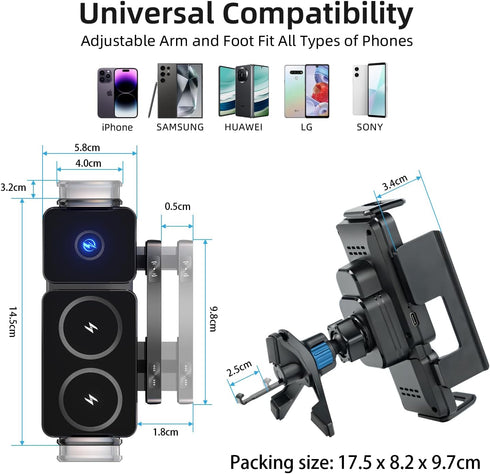 TZZPL 15 Car Phone Holder, Ultra Stable Dashboard Air Vent Cell Phone Car Mount, Watt Dual Coil Fast Charger, Rotating