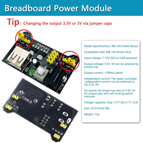 Upgraded Electronics Component Fun Kit, Power Supply Module, Jumper Wire, 830 Breadboard, LED, Capacitor, Diode,